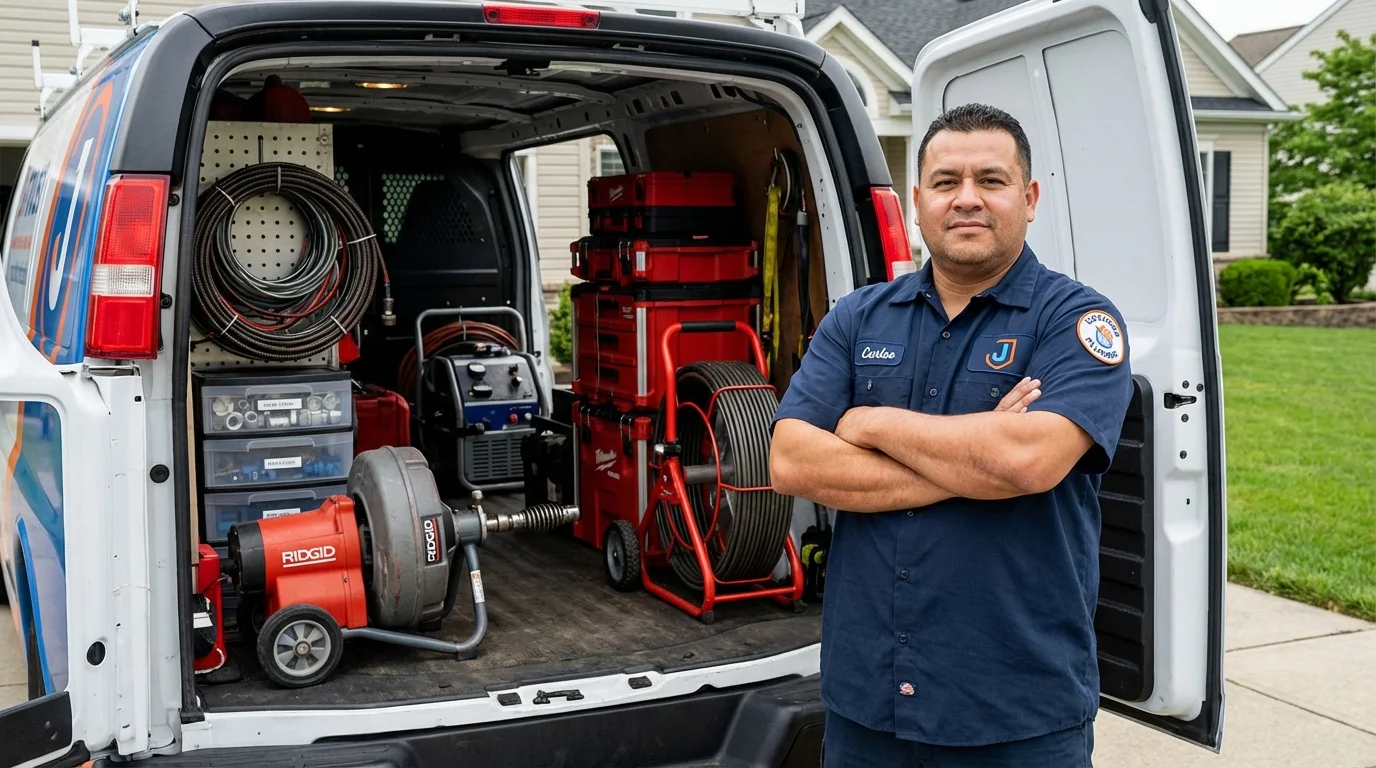 Professional drain cleaning equipment and Johns Plumbing LLC plumber in Howland