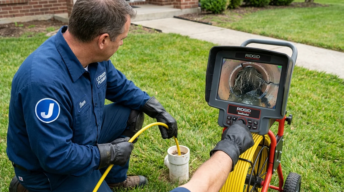 Sewer camera inspection being performed by Johns Plumbing LLC in Howland