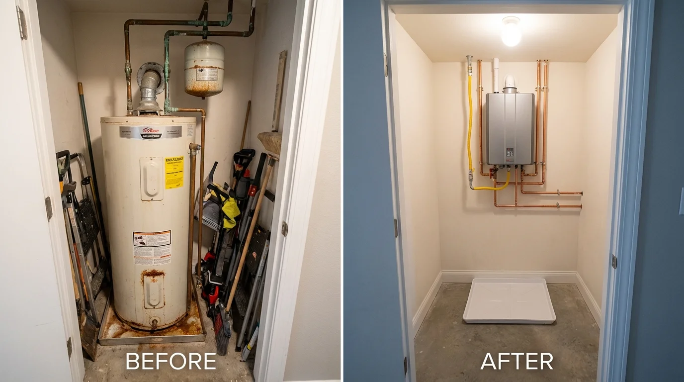 Tank water heater versus wall-mounted tankless unit comparison for Howland, ME homeowners